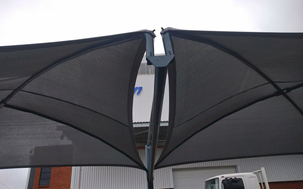 Cantilever shade port installation at Komatsu, Meadowdale